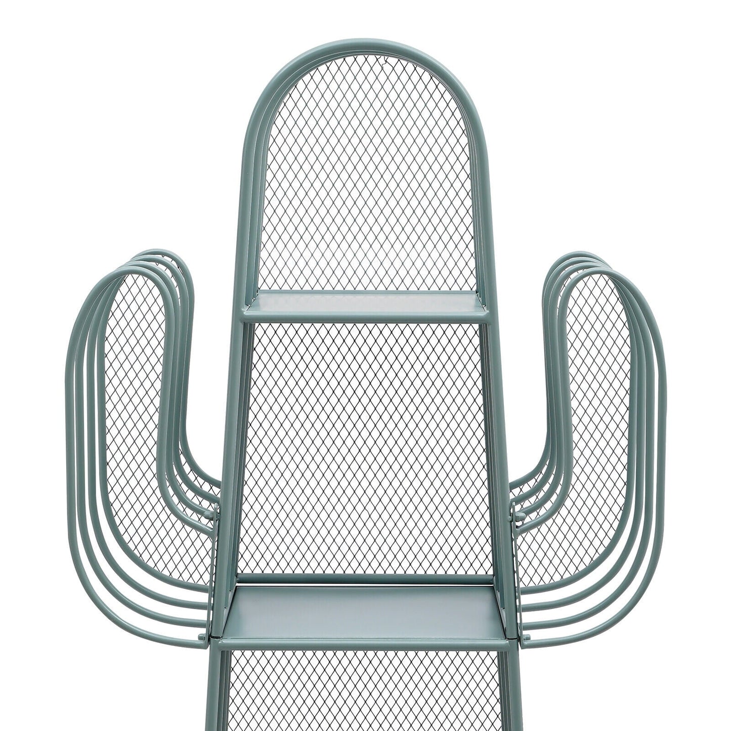 4 Tier Cactus Shape Bookcase, Iron Bookshelf Storage Rack Shelf, Living Room Sundry Shelf, Flower Stand with 8 Hooks, Bedroom Bookshelf for Kids & Adults