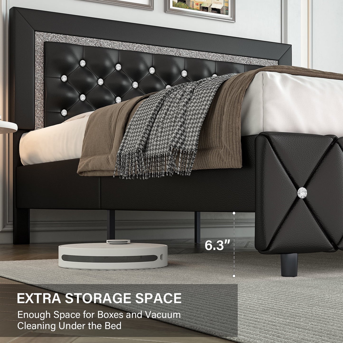 4 EVER WINNER Queen Bed Frame, Black Queen Size Bed Frame with Headboard and Footboard, Black