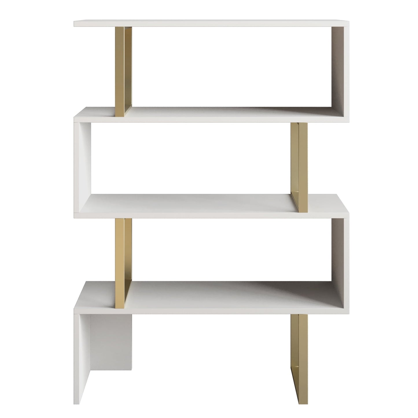 Adriana 49in Geometric 4 Shelf Bookcase, Gold