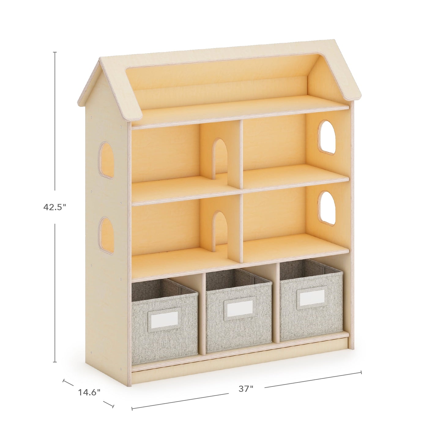 Guidecraft EdQ Dollhouse Bookshelf - Natural: Wood Kids' Pretend Play Furniture for Playroom and Classroom with Bins for Toys and Dolls