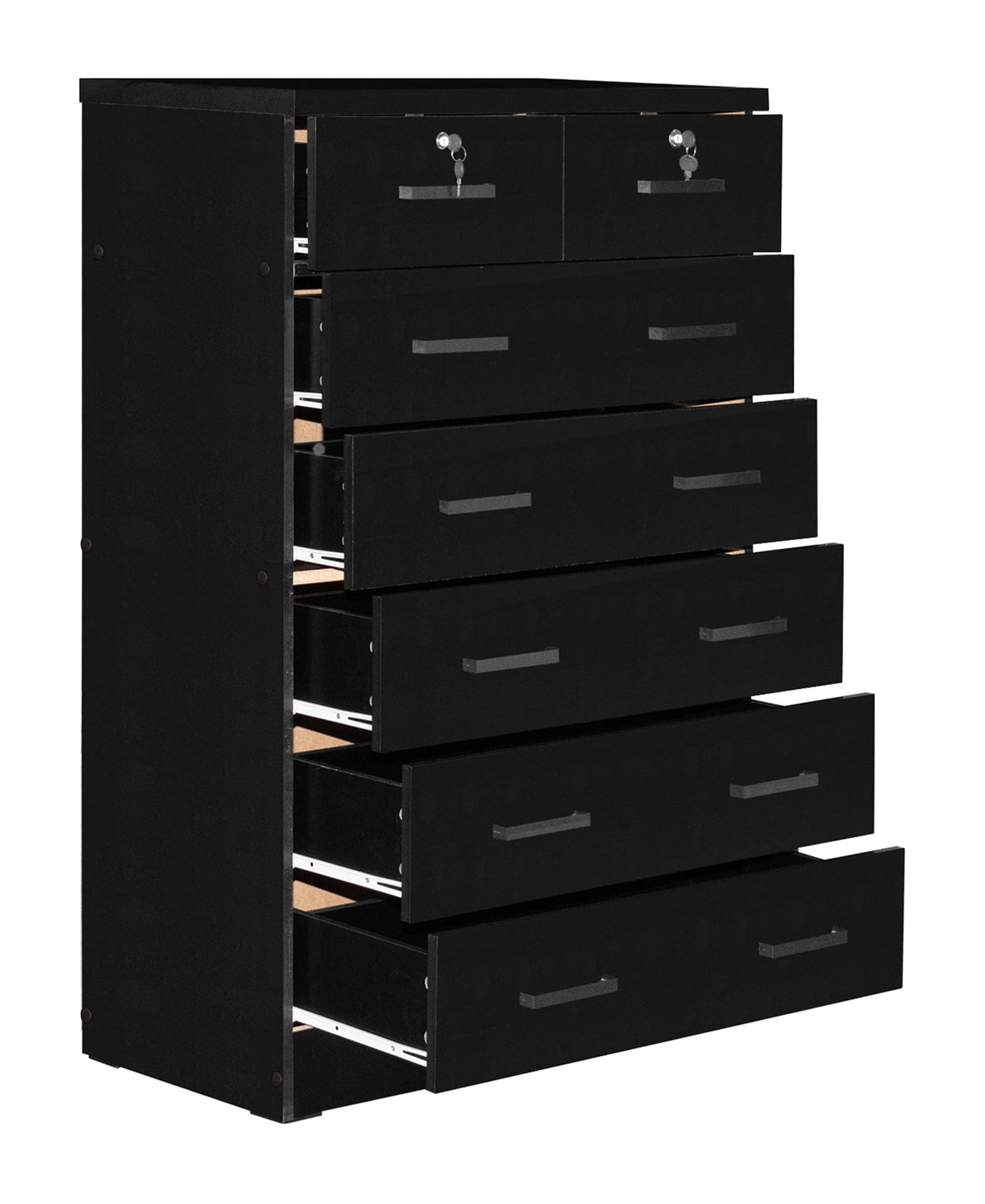 Home Furniture Cindy 7 Drawer Chest Wooden Dresser with Lock - Black