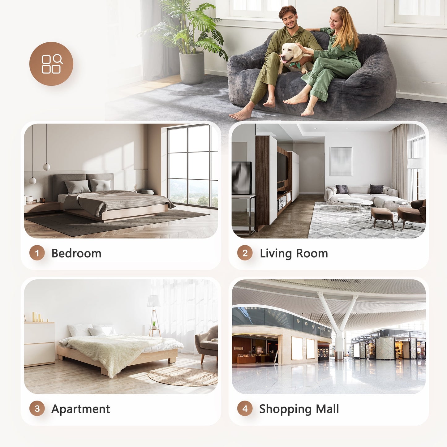 HOMGUAVA Oversized Bean Bag Chair for Adults, Giant Bean Bag Loveseat, Comfy Chair Lazy Sofa with Wide Armrests & Soft Imitation Mink Cover for Bedroom & Living Room, Gray Blue