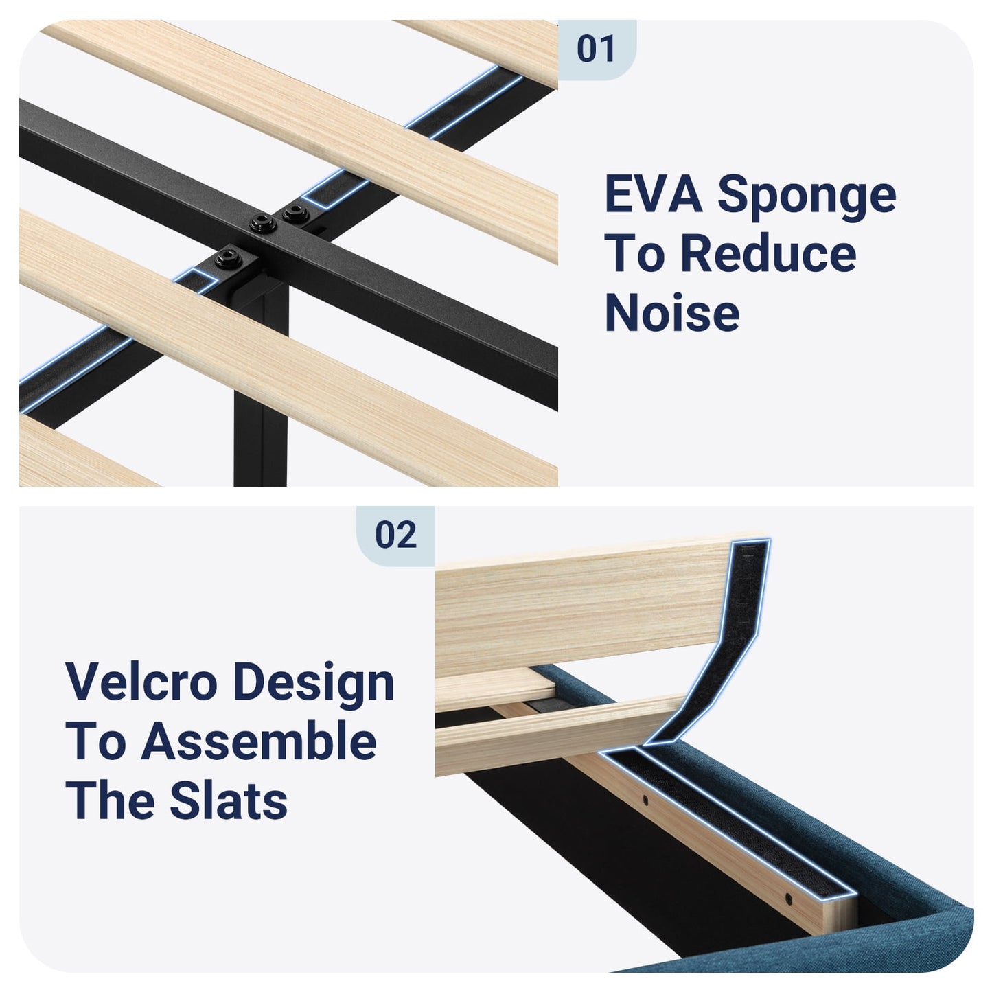 Allewie King Size Bed Frame Upholstered Platform Bed with Adjustable Headboard, Box Spring not Needed, Blue