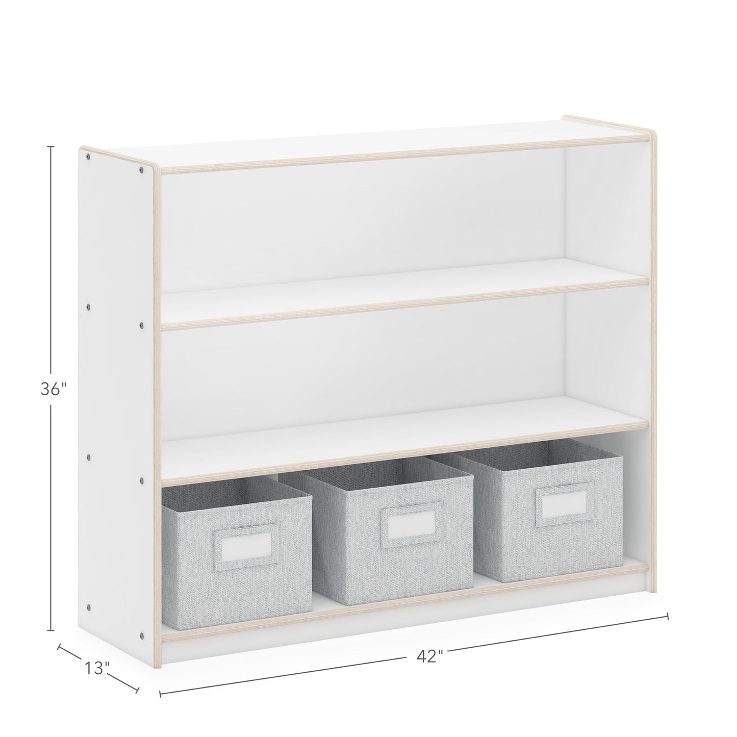 Guidecraft EdQ 3-Shelf Open Storage 36in - White: Children's Wooden Bookshelf, Classroom Furniture with Bins for Kid's Books and Toys