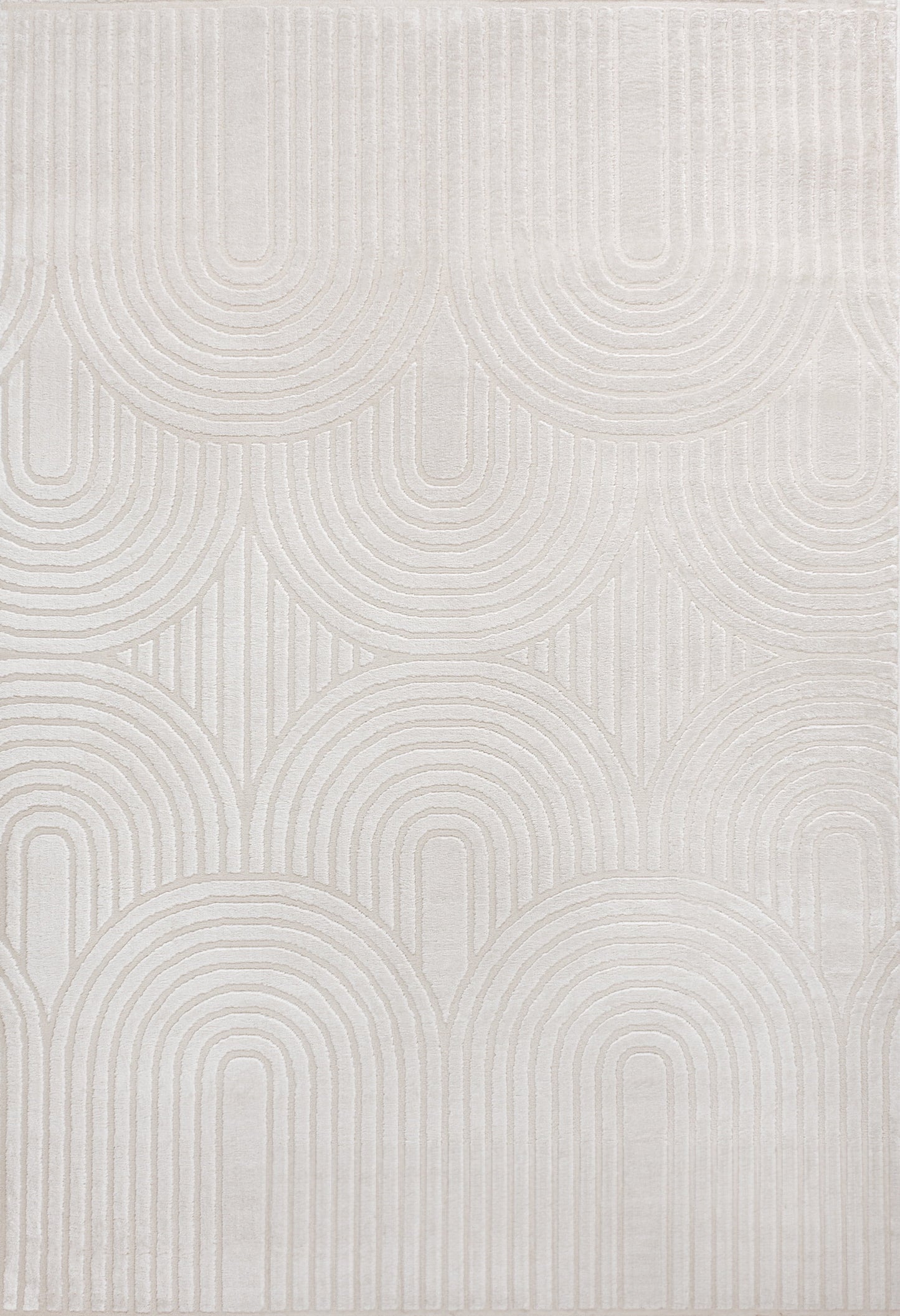 Ariana MidCentury Art Deco Striped Arches Two-Tone High-Low White/Cream 8 ft. x 10 ft. Area Rug