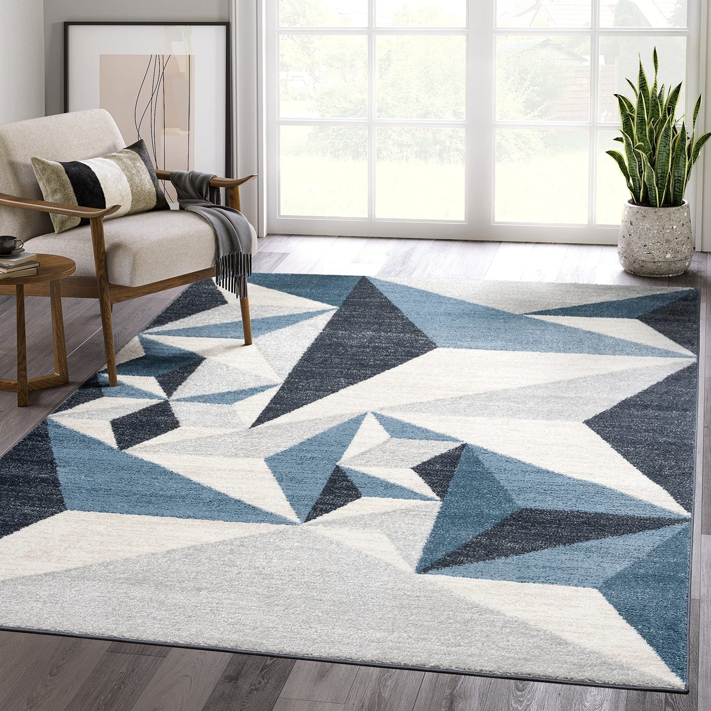 Abani Deco Collection Grey Blue 5' x 8' Geometric Triangles Modern Area Rug