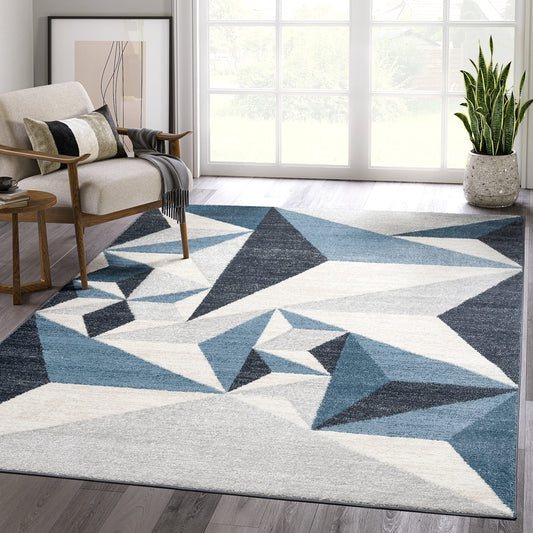 Abani Deco Collection Grey Blue 5' x 8' Geometric Triangles Modern Area Rug