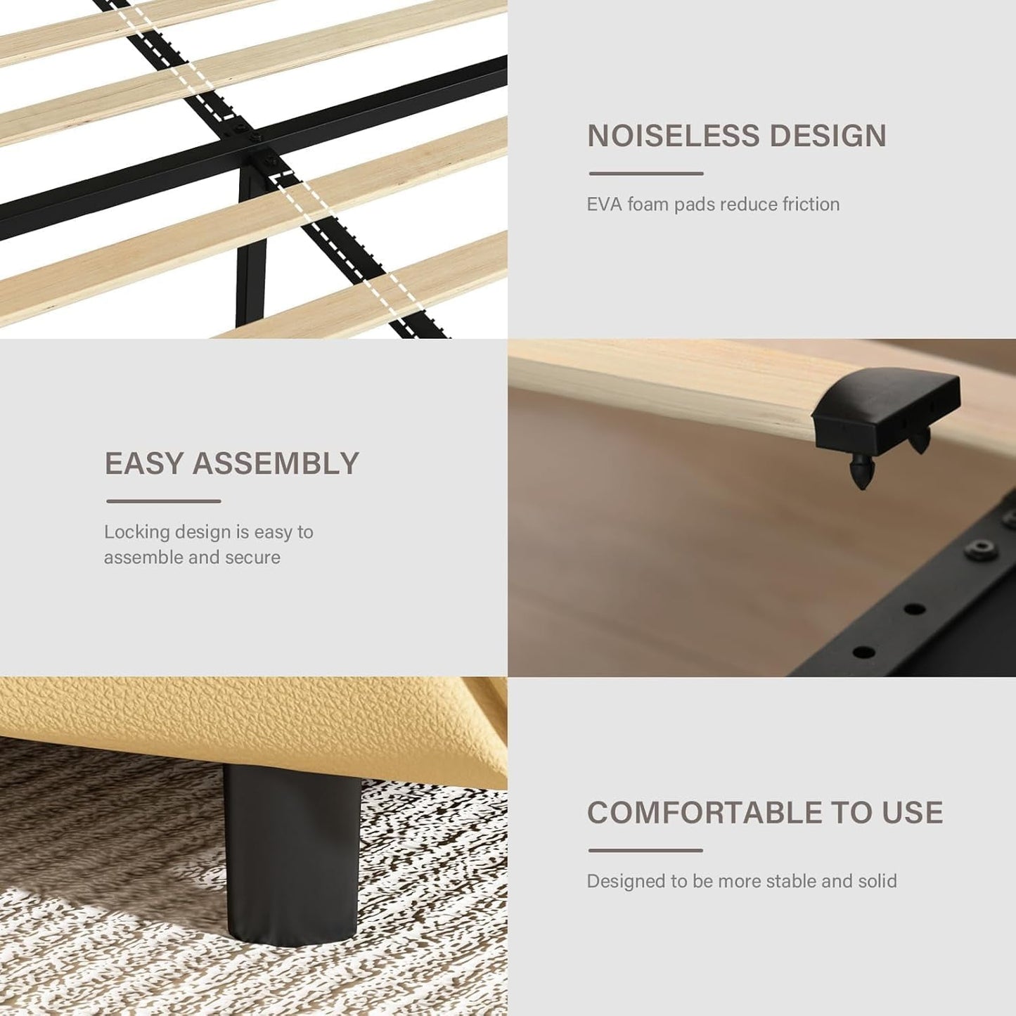 4 EVER WINNER Full Size LED Bed Frame with 4 drawers, Full Bed Frame with LED Light Headboard, Modern Upholstered Bed with Diamond Headboard and Footboard, Yellow