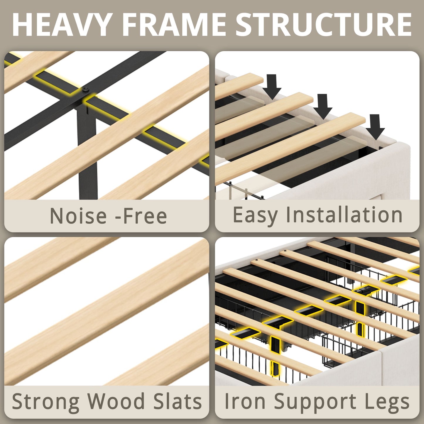 ANCTOR Twin Bed Frame with 3 Drawers, Upholstered Headboard, USB Shelf, No Box Spring, Easy Assembly