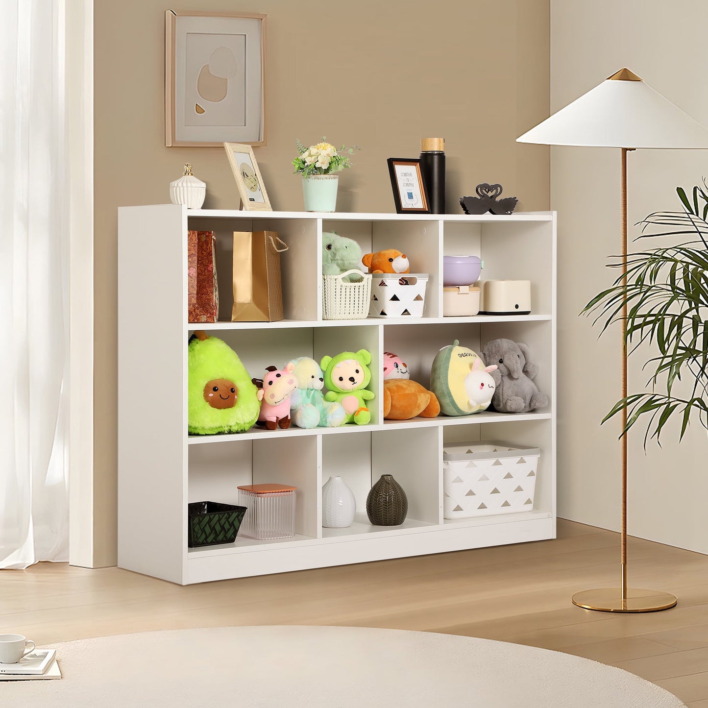 Haverchair Kids Bookshelf and Toy Storage Organizer, 3 Tier 8-Section Storage Daycare Shelf for Playroom, Children 3-Tier Open Wooden Display Book Shelf Organizer for Playroom, Classroom