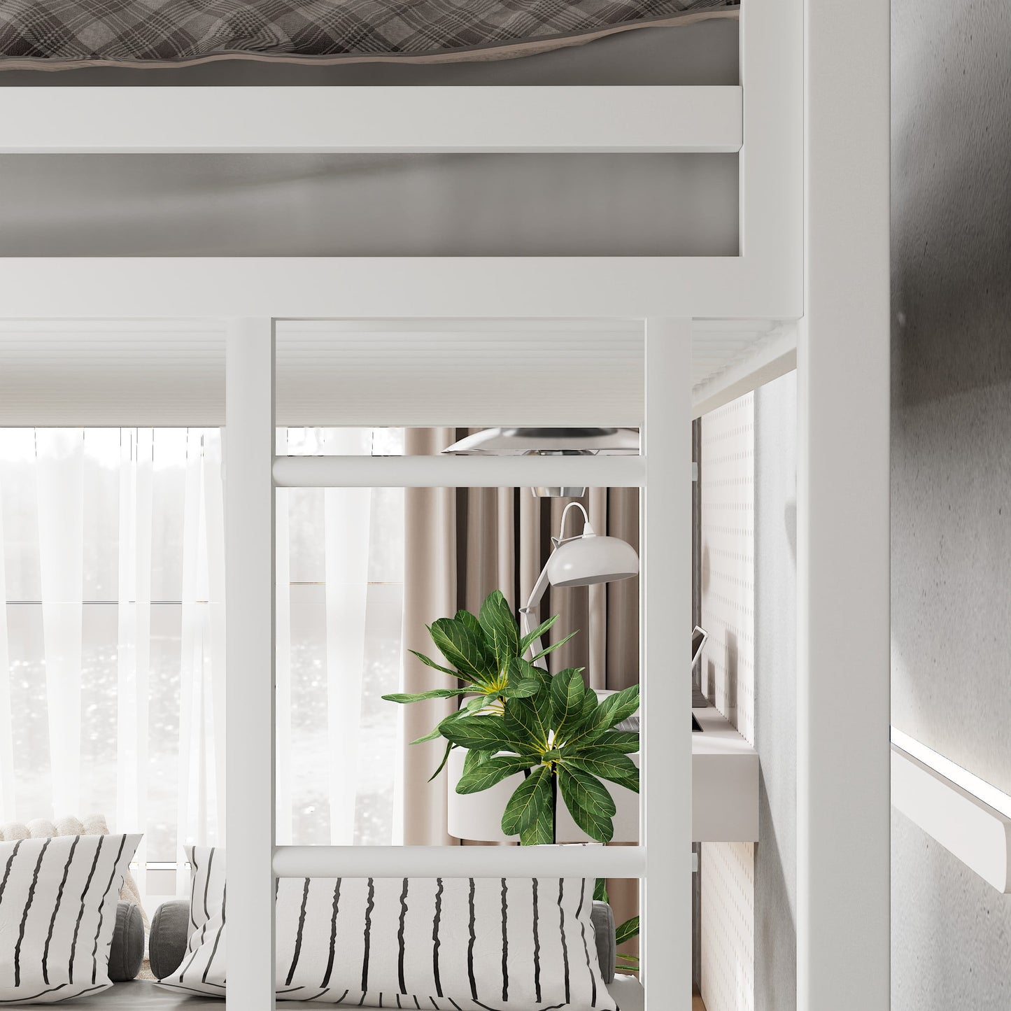 Amolife Twin over Full Size Metal Bunk Bed with Removable Ladder, Full-Length Guardrail, White