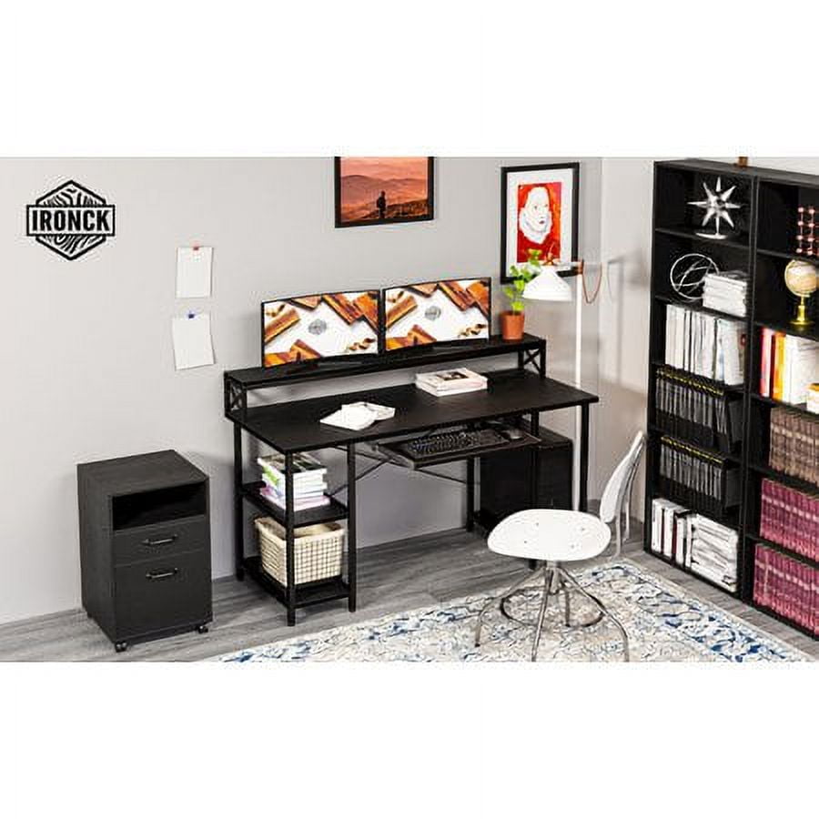 IRONCK Computer Desk 47in with Keyboard Tray, Modern Industrial Home Office PC Desk Study Writing Table with Monitor Stand Storage Shelf, Black