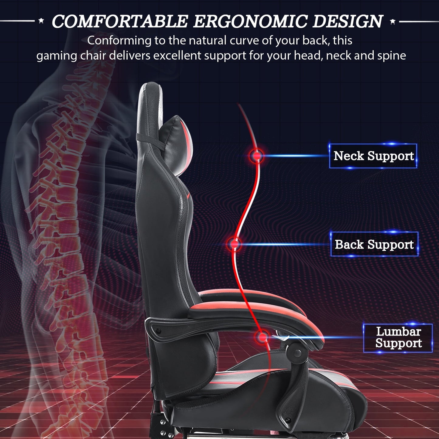 HOFFREE Gaming Chair with Massage and LED RGB Lights Ergonomic Computer Chair with Footrest High Back Video Game Chair with Adjustable Lumbar Support Linkage Armrest for Home Office