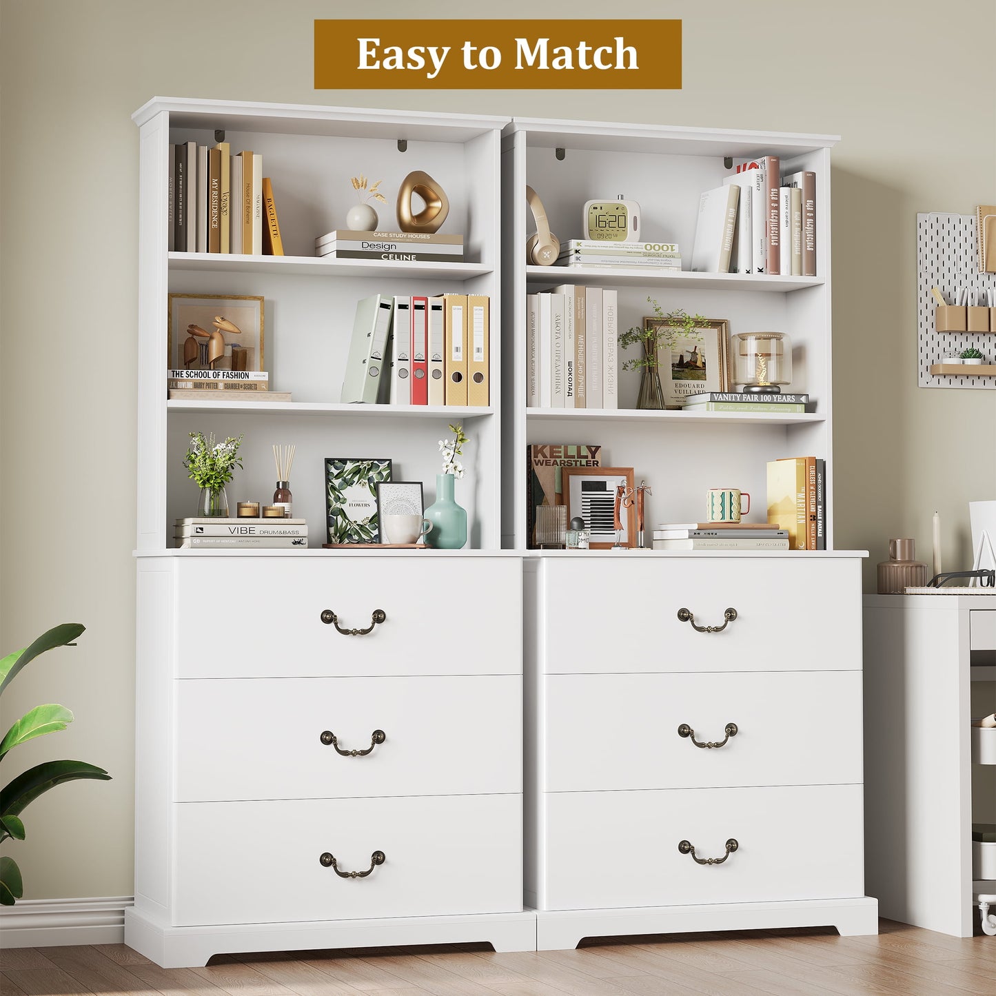 Homfa Bookcases Floor Standing 3 Shelf Display Storage Shelves with 3 Drawers, 71 in Tall Bookcase for Home Office, Living Room, Bed Room, White