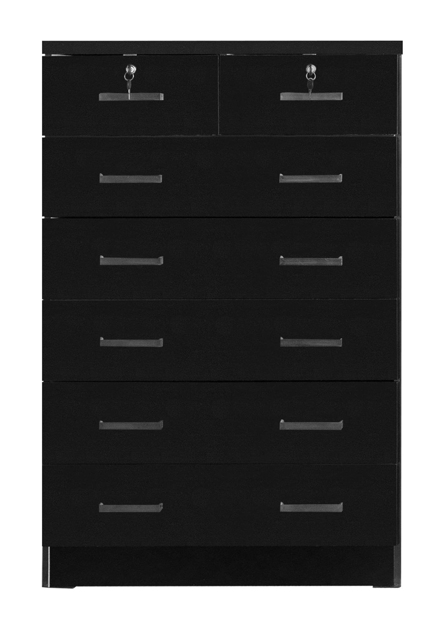 Home Furniture Cindy 7 Drawer Chest Wooden Dresser with Lock - Black