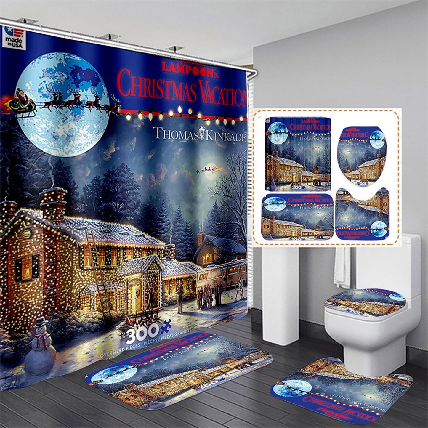 Advent calendar clearance Crazy Christmas Vacation Christmas Shower Curtain Bathroom Anti-slip Carpet Rug Toilet Cover Mat Set(Buy 2 save 10%)