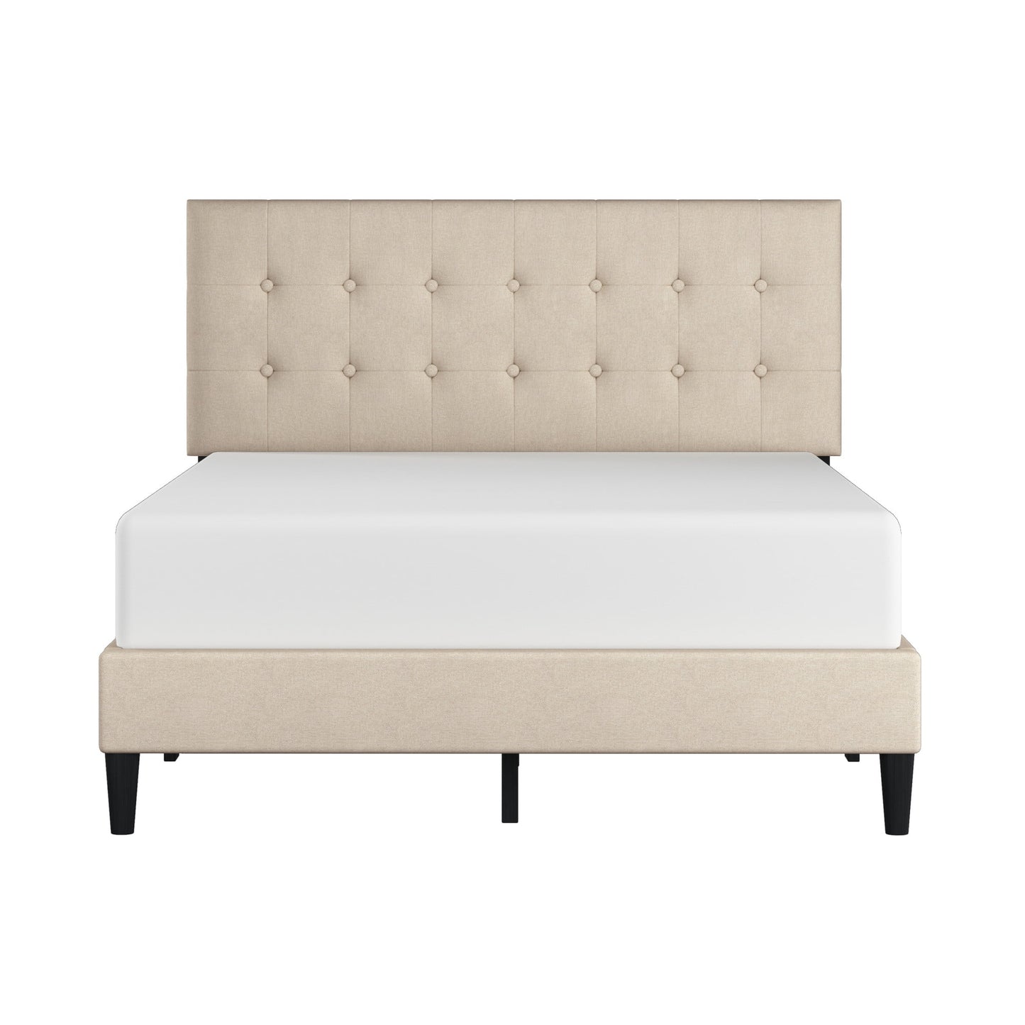 Hendrix Button Tufted Upholstered Full Platform Bed, Beige, by Hillsdale Living Essentials