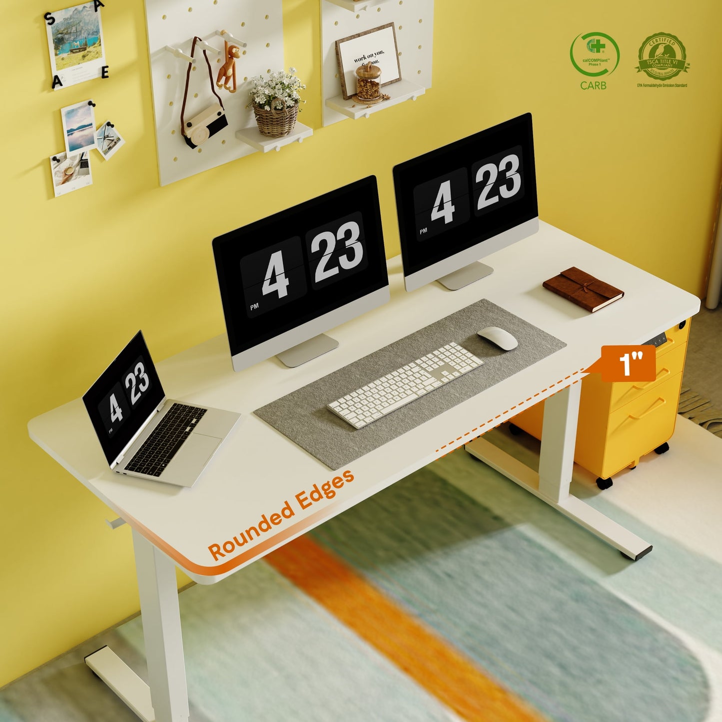 ACTIVESIT 60in x24in Home Office Height Adjustable Standing Desk with Hooks, Ergonomic Electric 2-Stage Stand Up Computer Desk, White and Maple