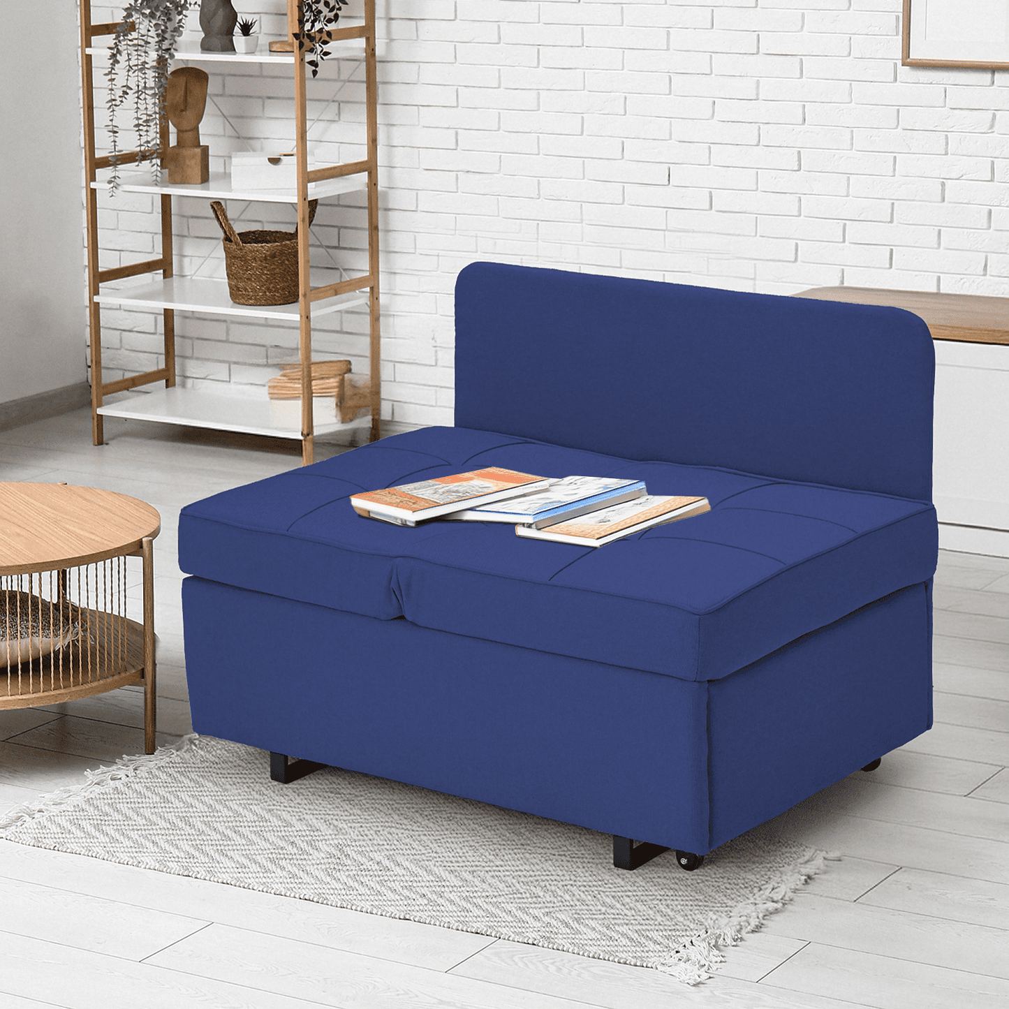 Hommow 3-in-1 Sleeper Sofa Chair Bed , 5-position Adjustable Backrest Pull Out Sofa Bed with Faux Linen Sofa Fabric, Fold Out Chair Bed for Living Rooms, Apartments, Small Rooms, Dark Blue