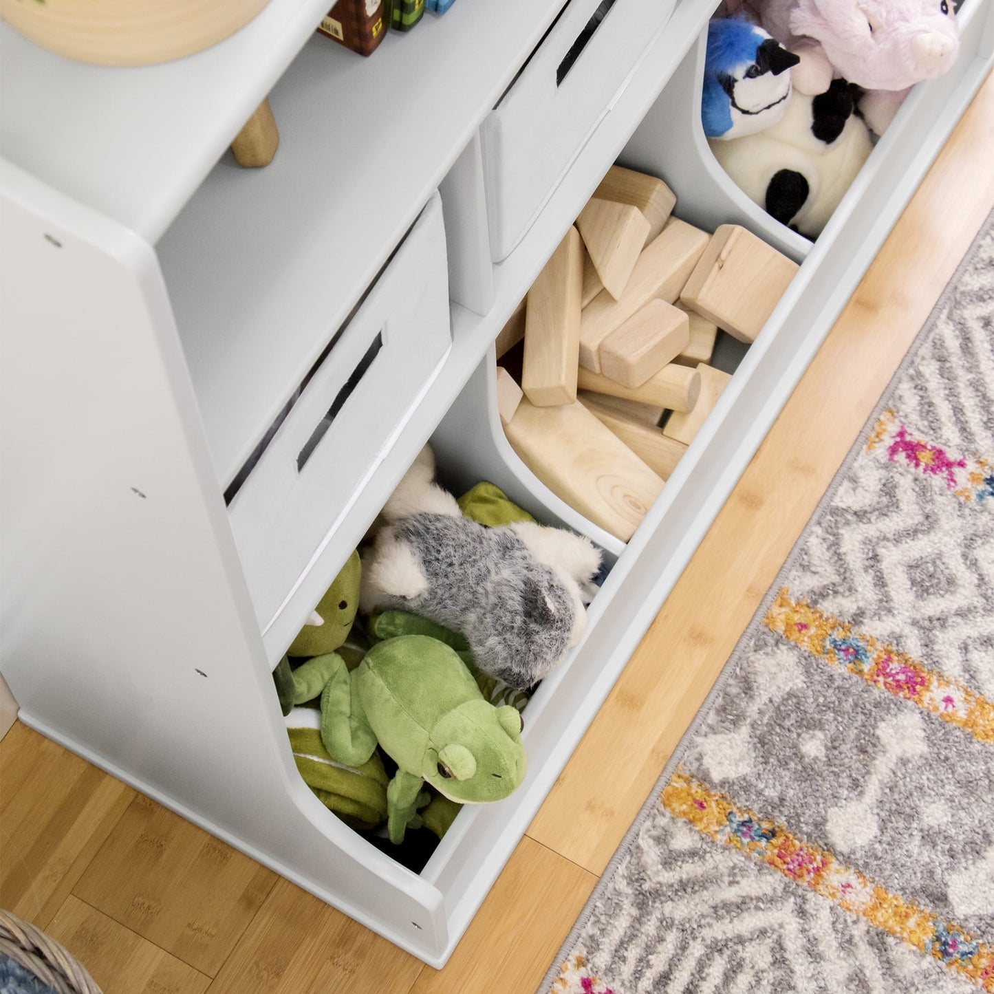 Guidecraft Kids' Toy Storage Organizer - Gray: Children's Wooden Playroom Bookshelf, Clothing and Toy Organizer with Storage Bins