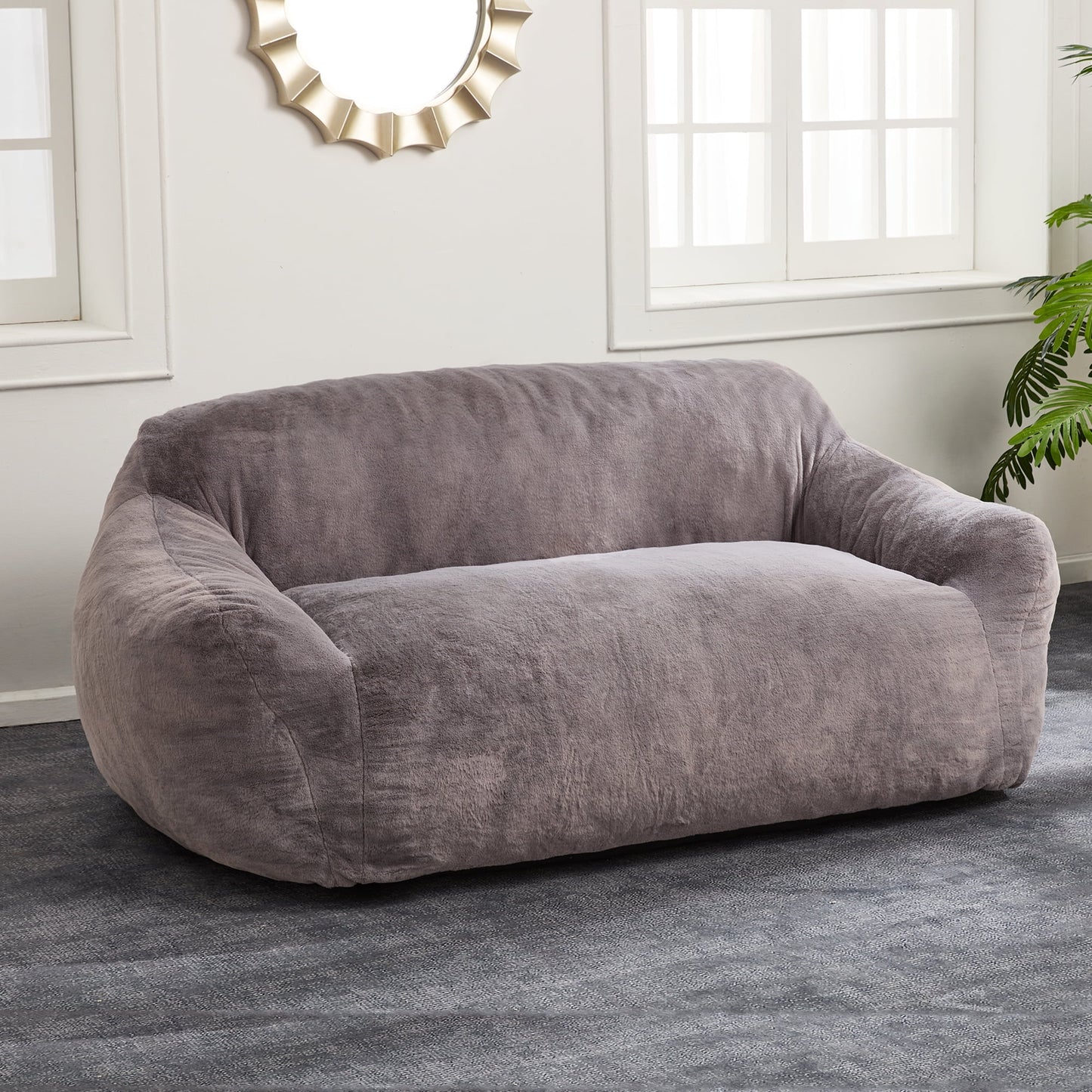 HOMGUAVA Oversized Bean Bag Chair for Adults, Giant Bean Bag Couch, Comfy Chair Lazy Sofa with Wide Armrests & Soft Imitation Mink Cover for Bedroom & Living room, Gray