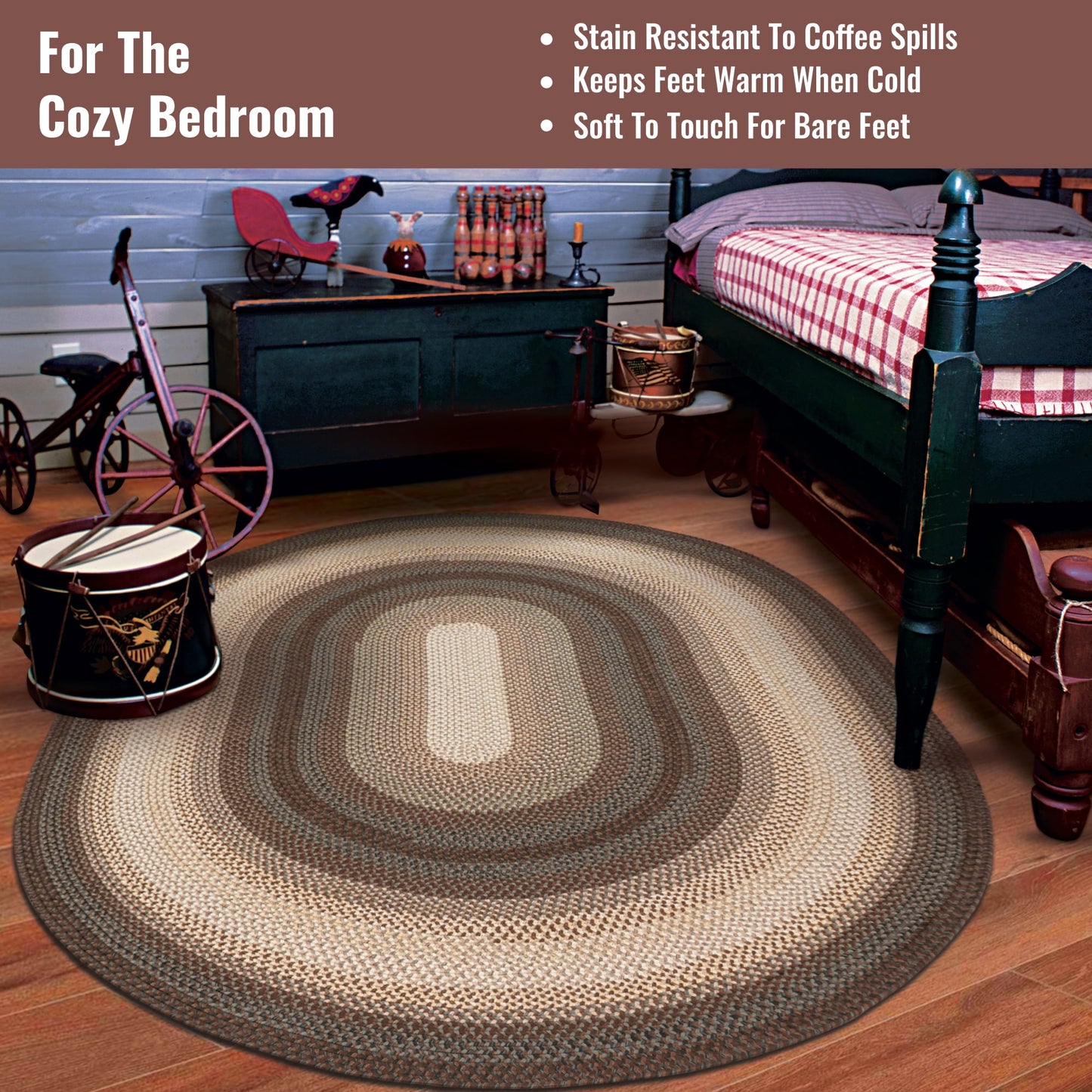 Homespice Driftwood Oval Braided Rugs for Rustic Country Farmhouse 4x6', The Ideal Pet Friendly Area Rugs