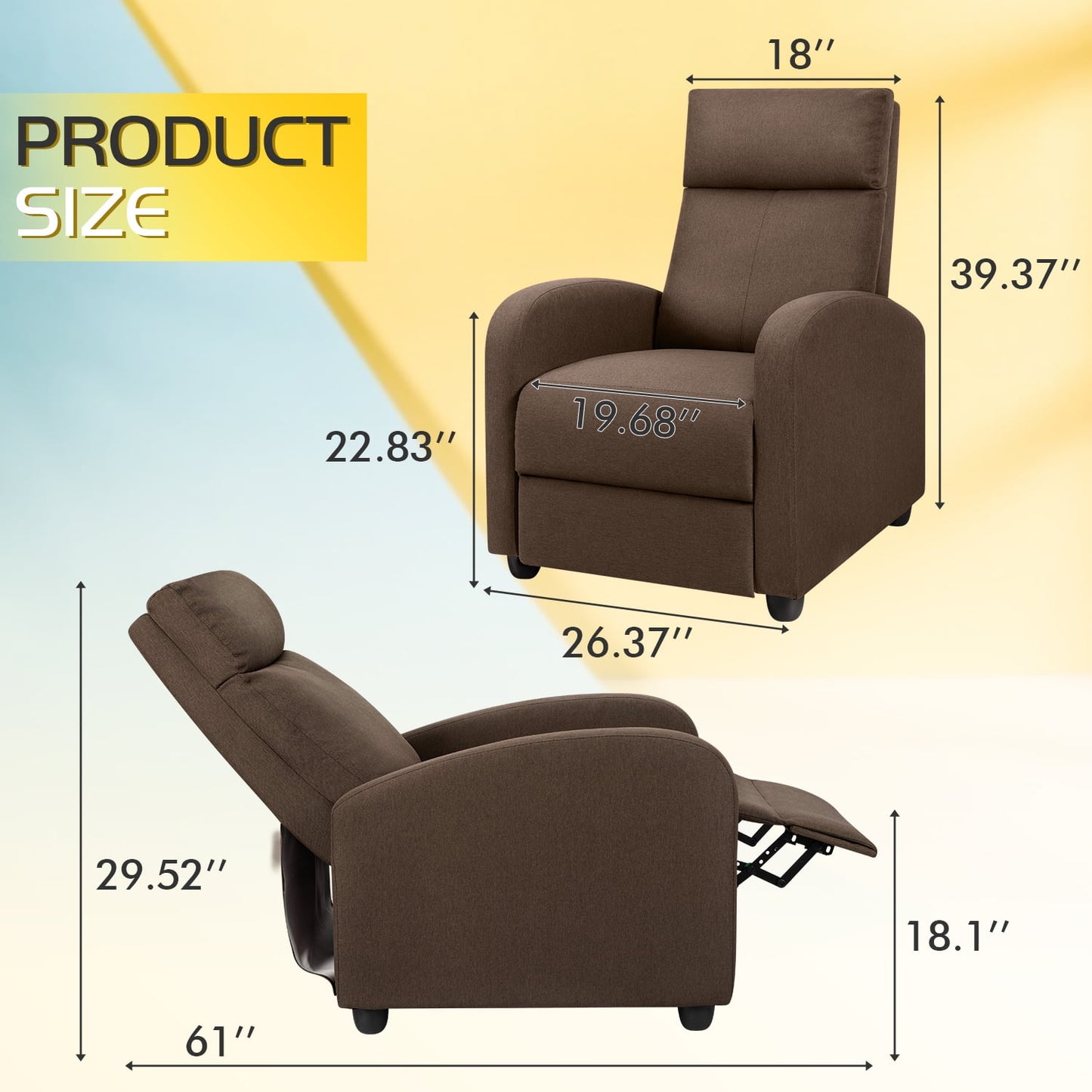 Homall Fabric Recliner Chair Adjustable Modern Home Theater Seating Single Recliner Sofa Living Room Armrest Chair With Thick Cushion,Brown