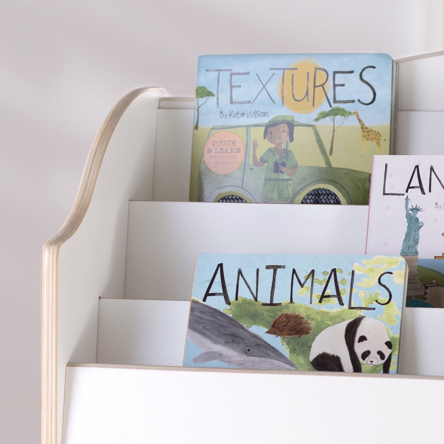 Guidecraft EdQ Book and Bin Browser - White: Kids Wooden Book Rack and Toy Storage Organizer, Home and Classroom Educational Furniture