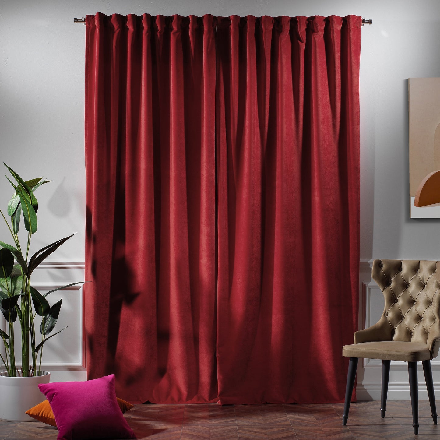 3S Brother's Solid Luxury Matte Velvet Soft Curtains Set of 2 Panels Hanging Back Tap & Rod Pocket Home D¨¦cor Bedroom Kitchen Office Windows Room Darkering ( Admiral-Berry-52in x120in )