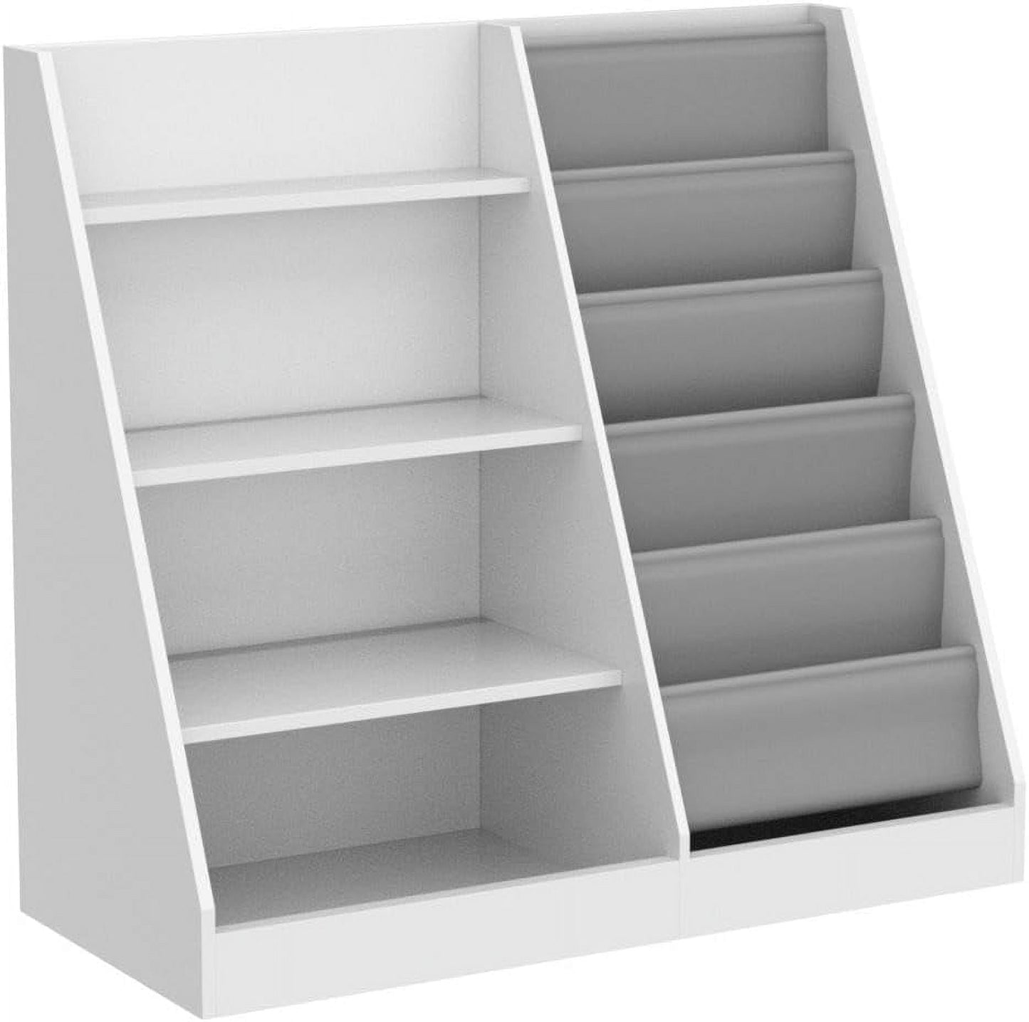 4 Tier Kids Wooden Bookshelf, 5 Layer Sling Toddler Bookcase,Baby Storage Book Rack,Book and Toy Organizer Cabinet,Children Book Display,Playroom Nursery Classroom Kid Room