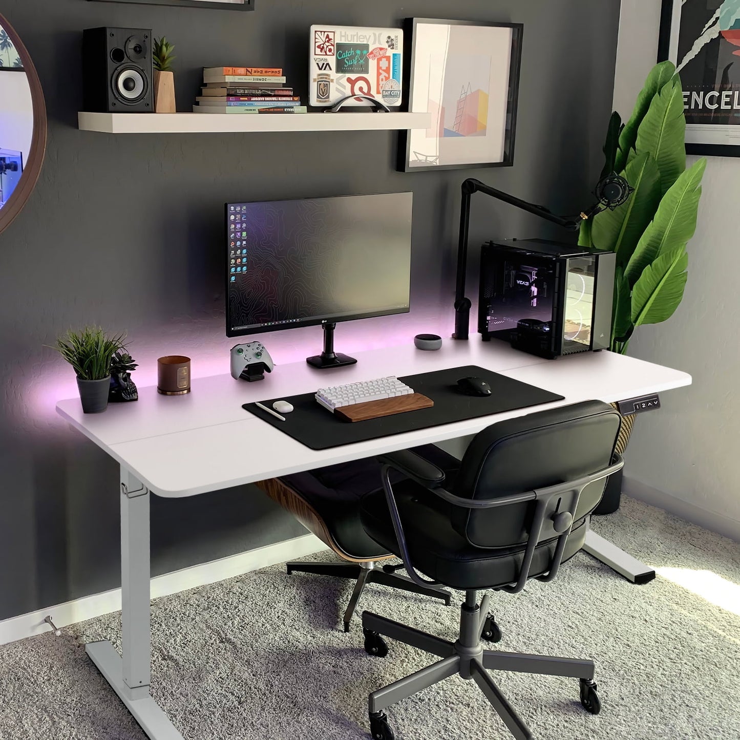 Homall 55in ¡Á 24in Electric Height Adjustable Standing Desk Home Office Computer Desk Memory Preset with T-Shaped Metal Bracket, White