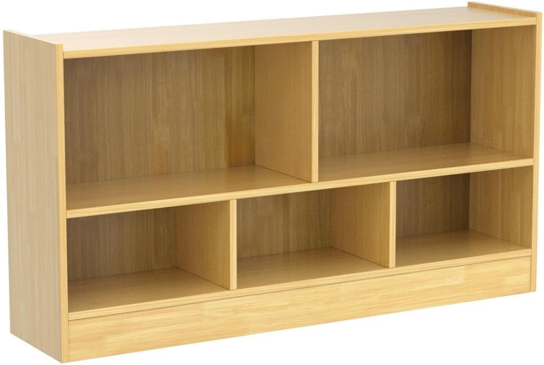 HONEY JOY Kids Toy Storage Organizer, 5-Section Storage Daycare Shelf for Preschool, Children 2-Tier Open Wooden Display Book Shelf Organizer for Classroom, Playroom & Nursery, Kindergarten(Dark Gray)