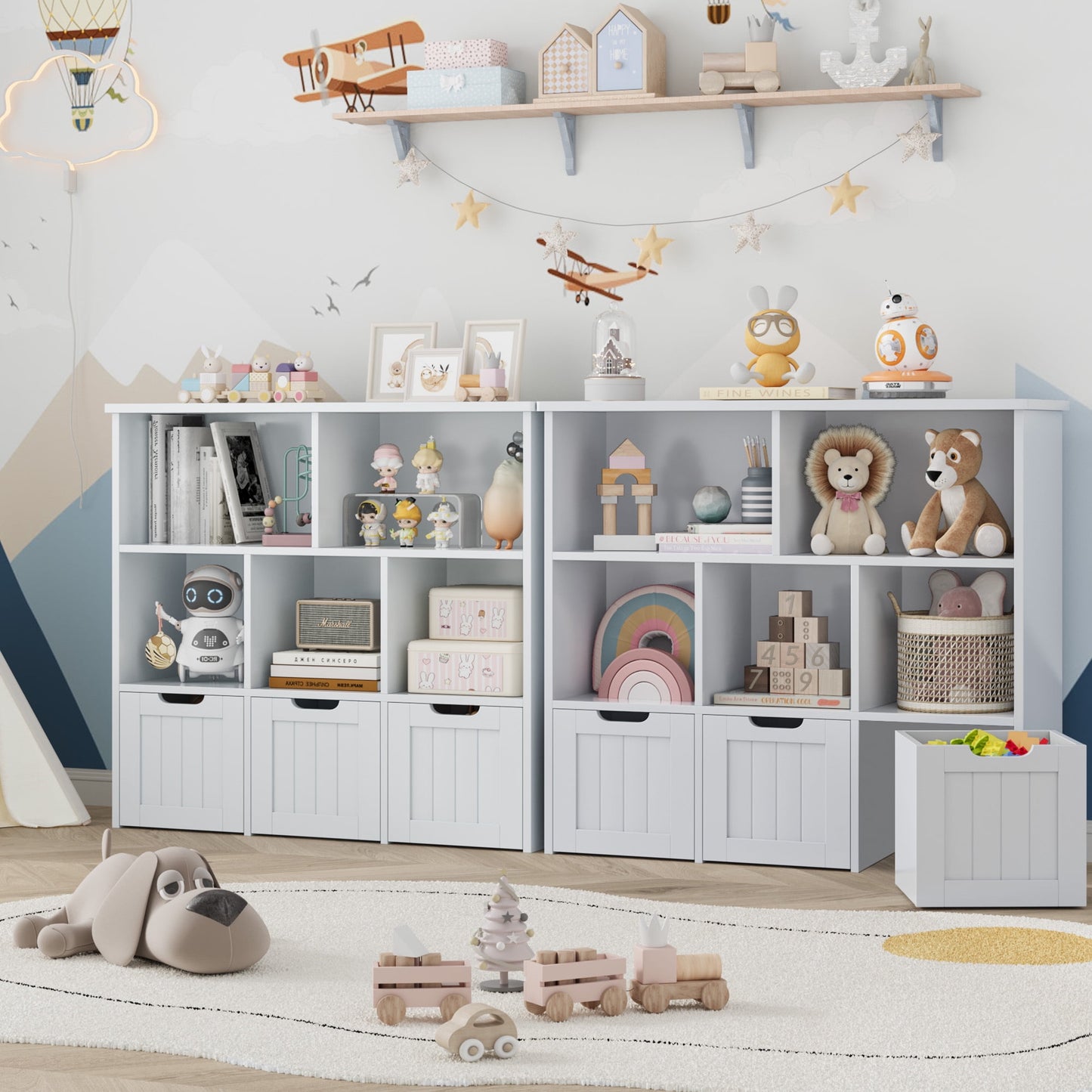 Homfa 5 Cube Toy Storage Organizer, Kids Geometric Bookcase with 3 Drawers, Storage Cabinet for Living Room, Gray Finish
