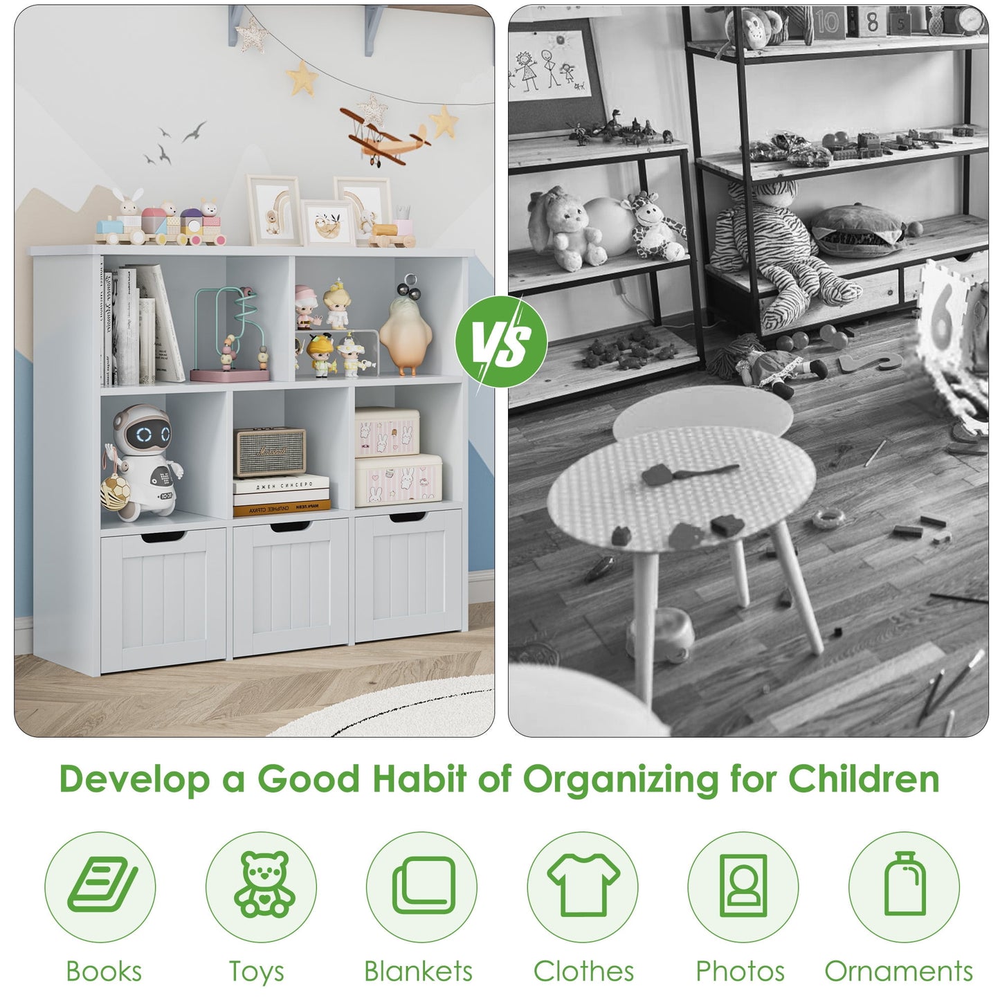 Homfa 5 Cube Toy Storage Organizer, Kids Geometric Bookcase with 3 Drawers, Storage Cabinet for Living Room, Gray Finish