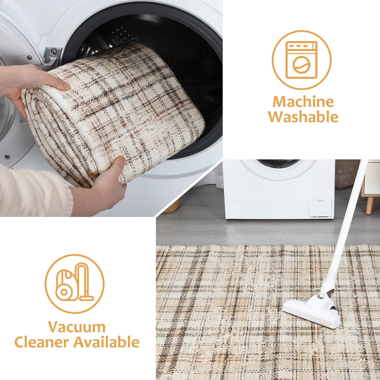 Haperlare Modern Area Rugs for Living Room Tartan Plaid Area Rug Luxurious Soft Bedroom Decor Rug Farmhouse Non Slip Throw Rugs, 5' x 7' Beige