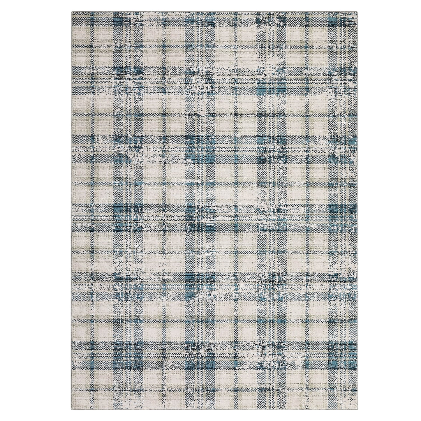 Haperlare Modern Area Rugs for Living Room Tartan Plaid Area Rug Luxurious Soft Bedroom Decor Rug Farmhouse Non Slip Throw Rugs, 8' x 10' Blue Beige