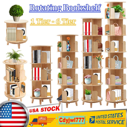 1-6 Tiers Rotating Bookshelf Bookcase Storage Shelf Display Rack Stand for Kids