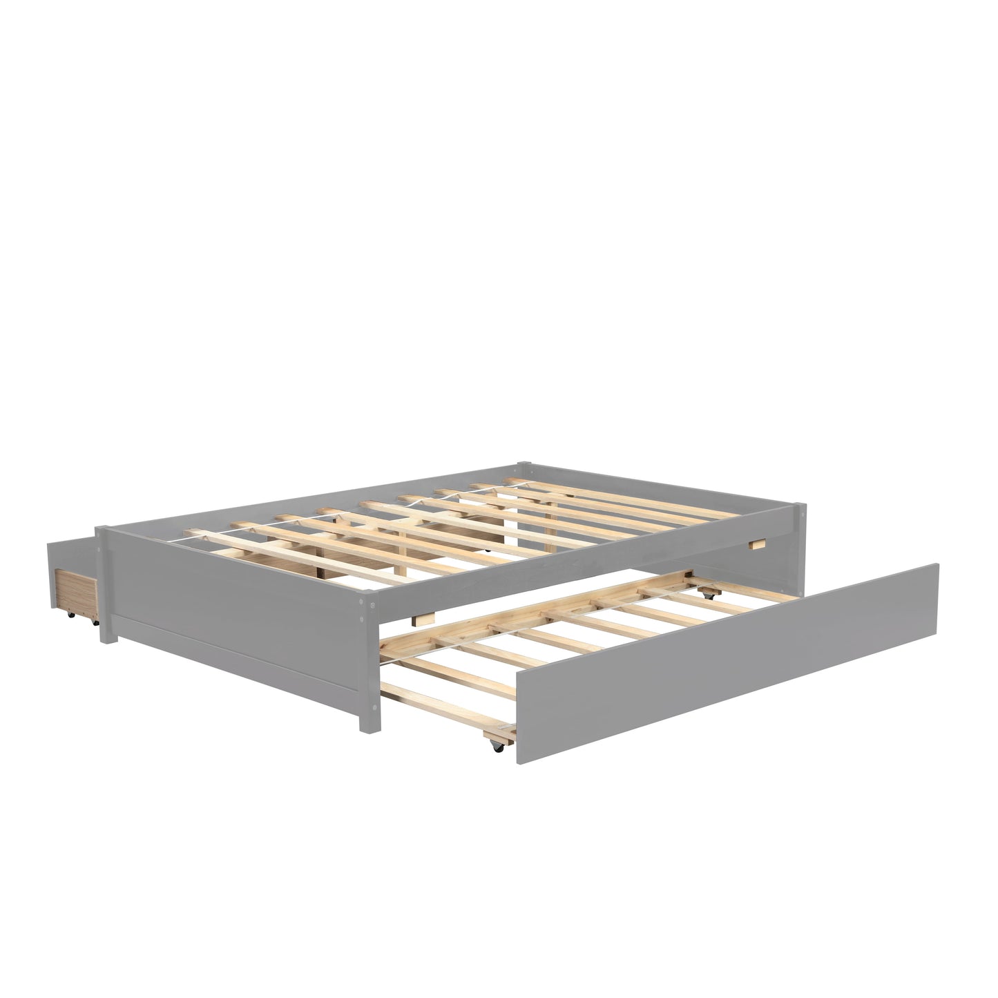 LegaHome Full Bed with Trundle and Storage Drawers, Modern Full Size Solid Wood Platform Bed Frame with Trundle Included, No Box Spring Needed, Daybed Trundle Bed for Kids Teens Adults, Gray