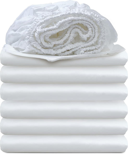 12 Pcs Hospital Bed Sheets Bulk, White Fitted Bed Sheets 36in X 84in X 8in Inch Deep Pocket, 100% Cotton Sheets with Elastic All Around, 400TC Standard Sheets for Massage Table, Home & Hotels.