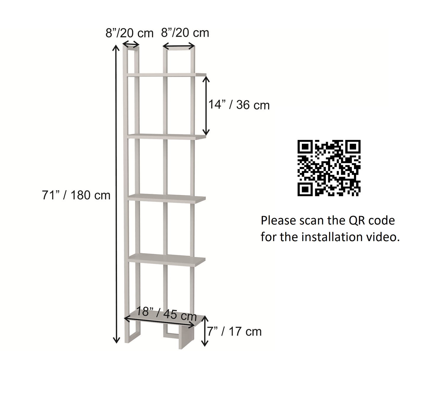 Alice 71in 5-Shelf Corner Bookcase, White Oud