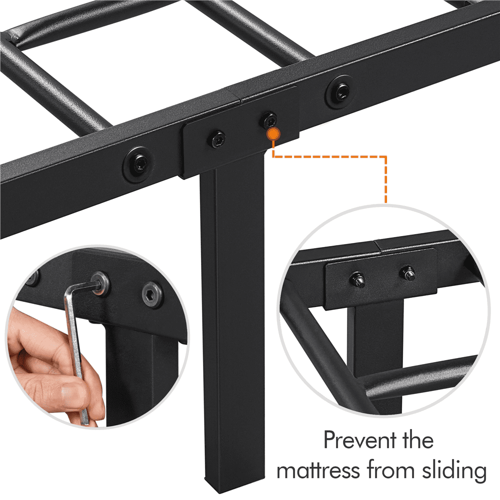 Alden Design Metal Platform King Bed with High Headboard, Black