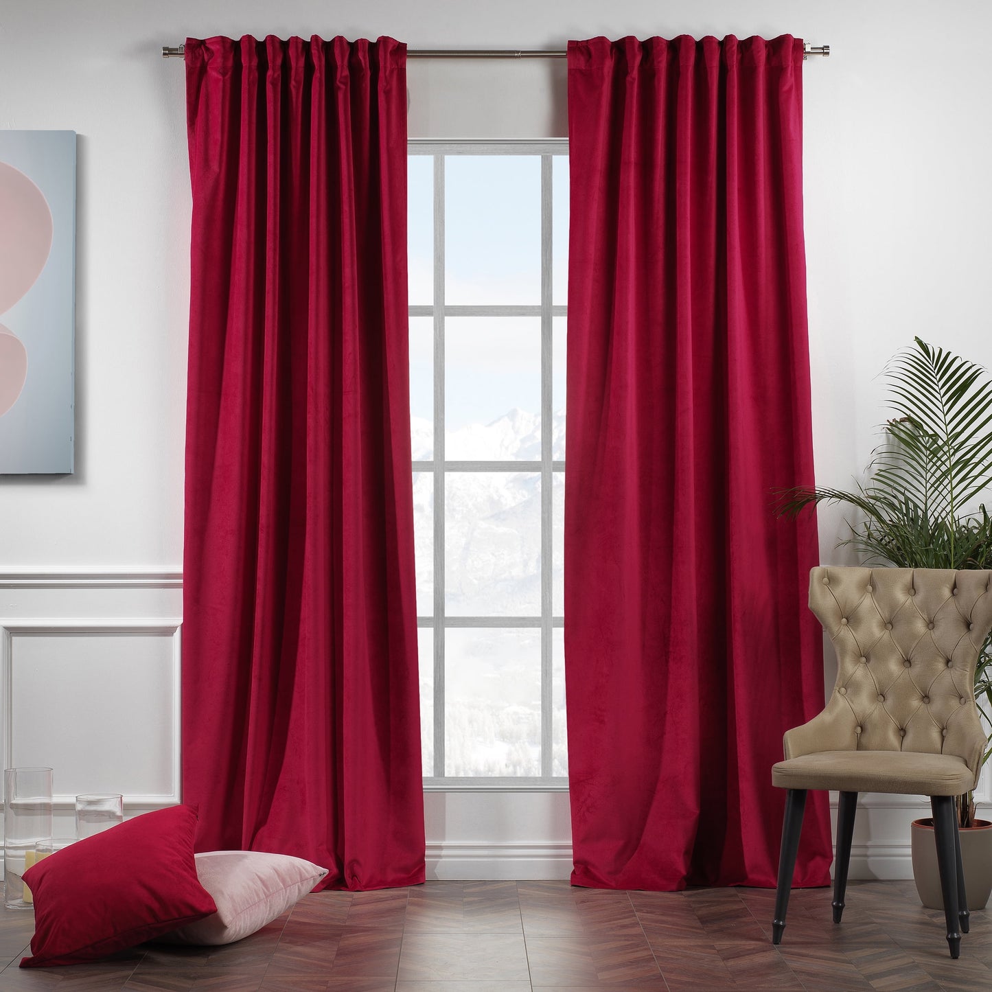 3S Brother's Solid Luxury Matte Velvet Soft Curtains Set of 2 Panels Hanging Back Tap & Rod Pocket Home D¨¦cor Bedroom Kitchen Office Windows Room Darkering ( Admiral-Berry-52in x120in )