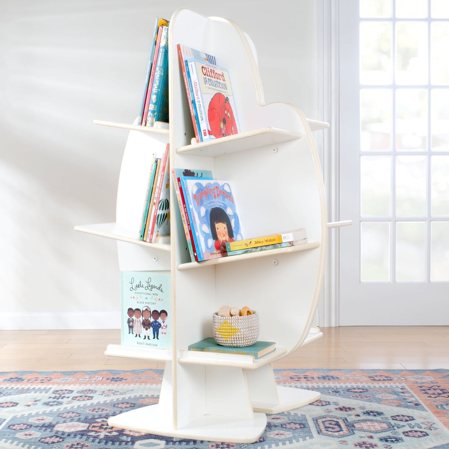 Guidecraft EdQ Reading Tree - White: Children's Wooden Standing Bookshelf and Classroom Book and Toy Storage Organizer