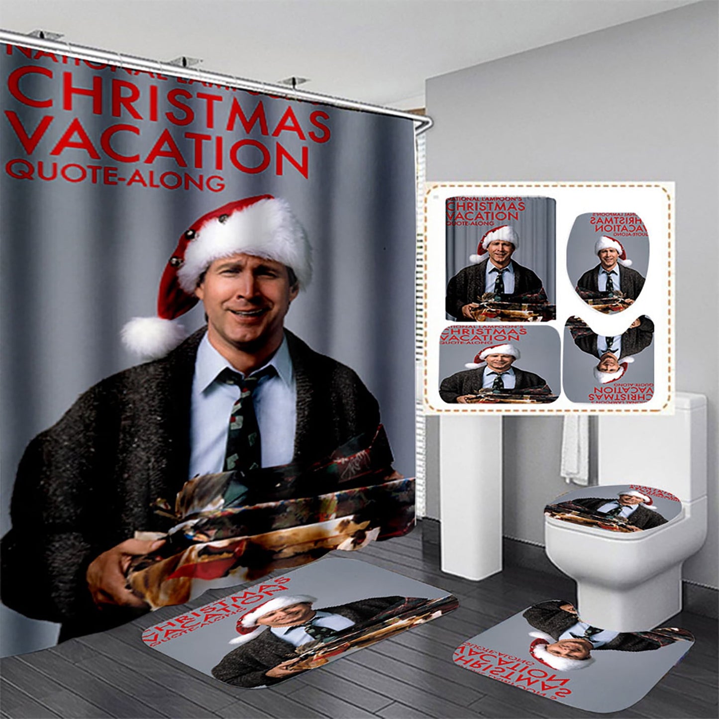 Advent calendar clearance Crazy Christmas Vacation Christmas Shower Curtain Bathroom Anti-slip Carpet Rug Toilet Cover Mat Set(Buy 2 save 10%)