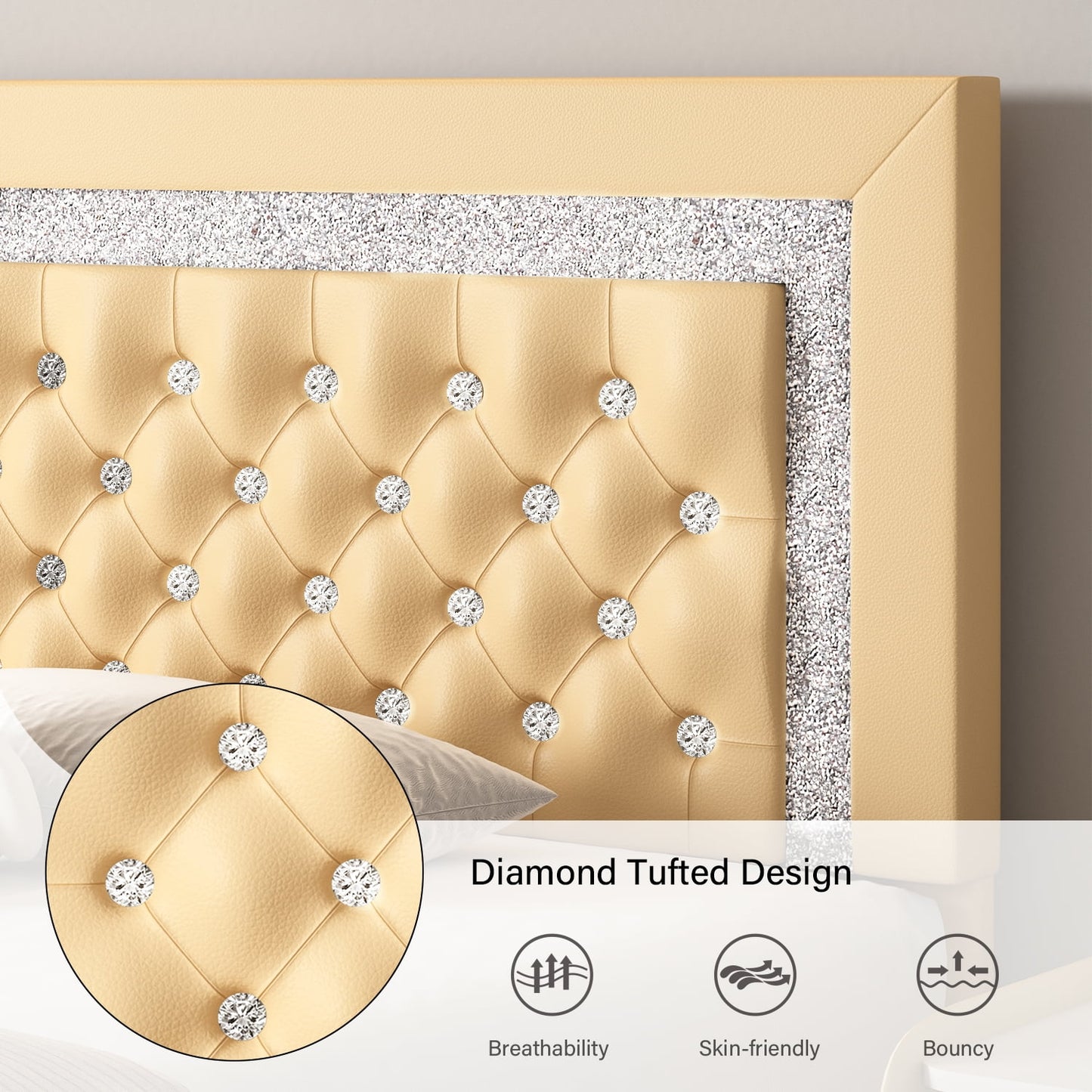 4 EVER WINNER Twin Size Bed Frame with Headboard, Upholstered Platform Bed Frame, Diamond Tufted Headboard & Footboard, Yellow