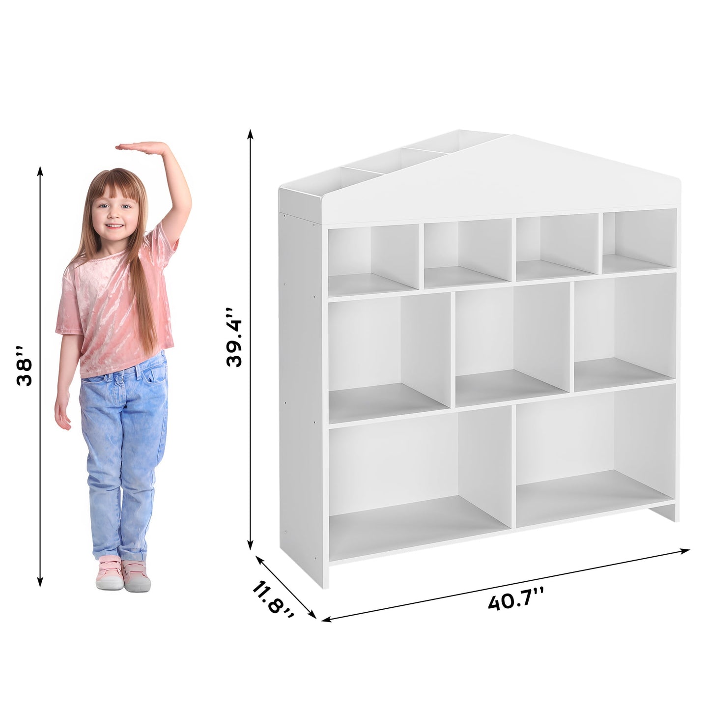 Accreate Toy Storage Organizer 9-Cubby Kids Bookshelf 40.7in Width Bookcase Playhouse Cabinet for Boys Girls