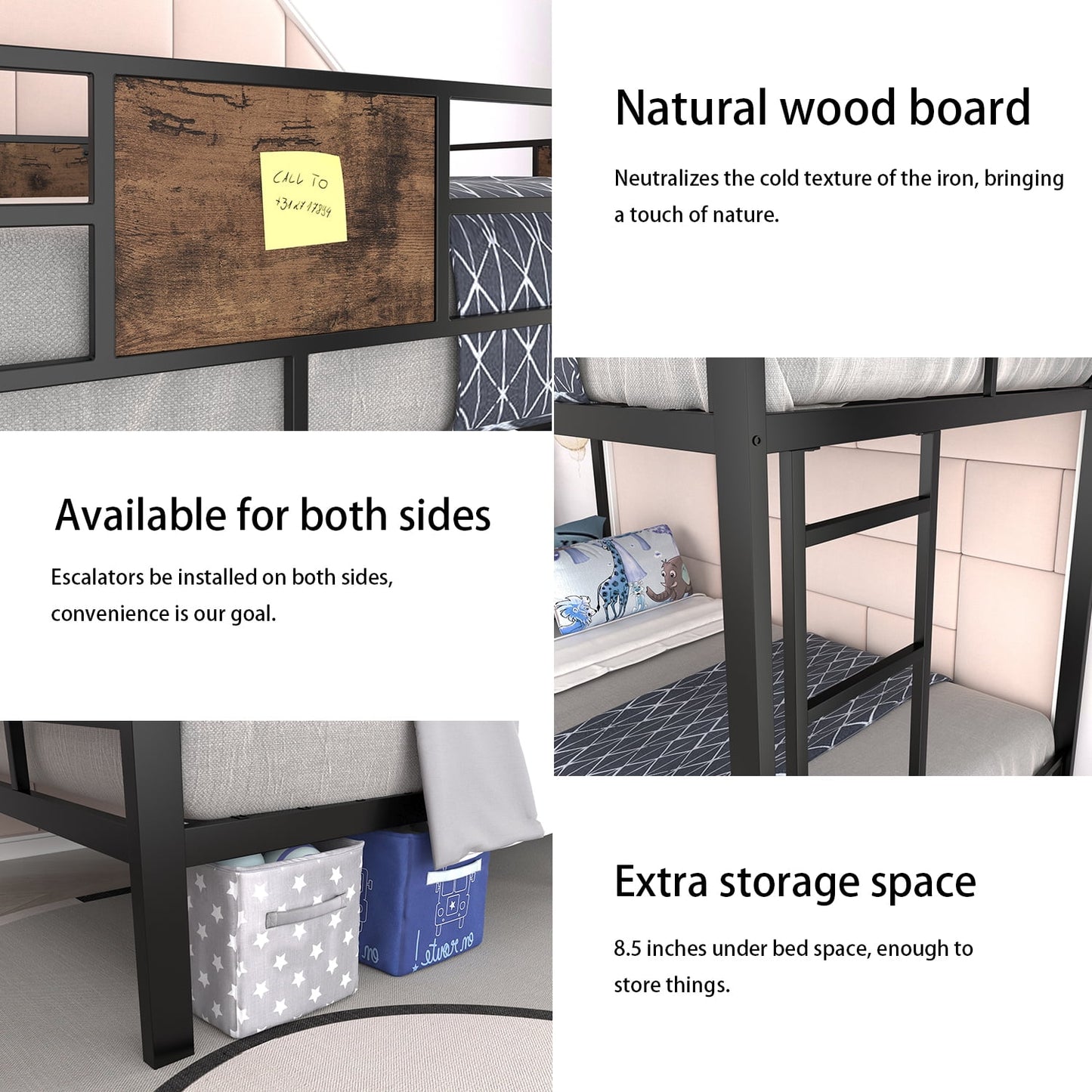 Allewie Metal Twin Size Bunk Beds Frame with Stairs & Full-Length Guardrail, Space-Saving, Black