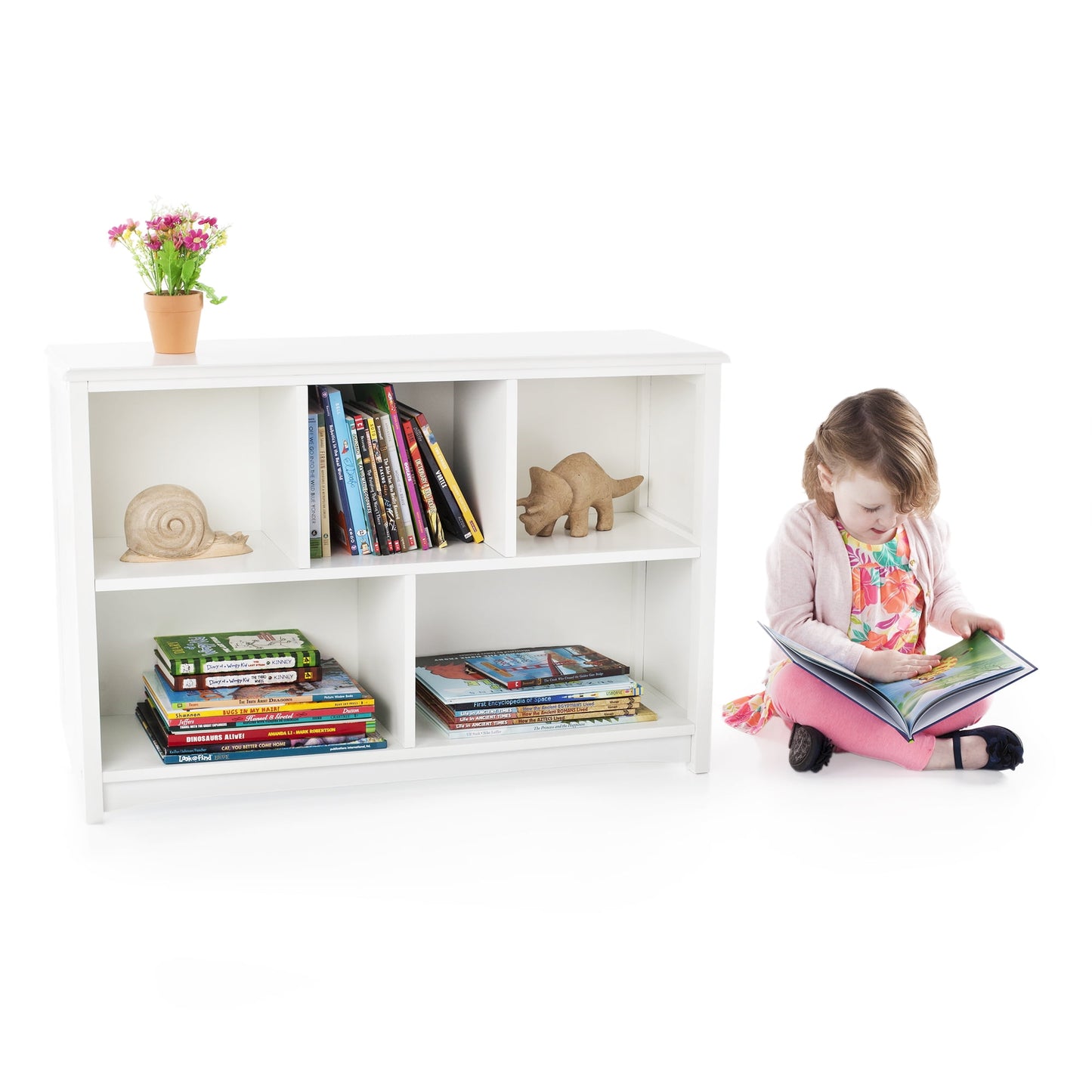 Guidecraft Kids' Classic Bookshelf - White: Children's Wood Playroom Shelving Bookcase for Toys, Cube Organizer and Cubby Storage