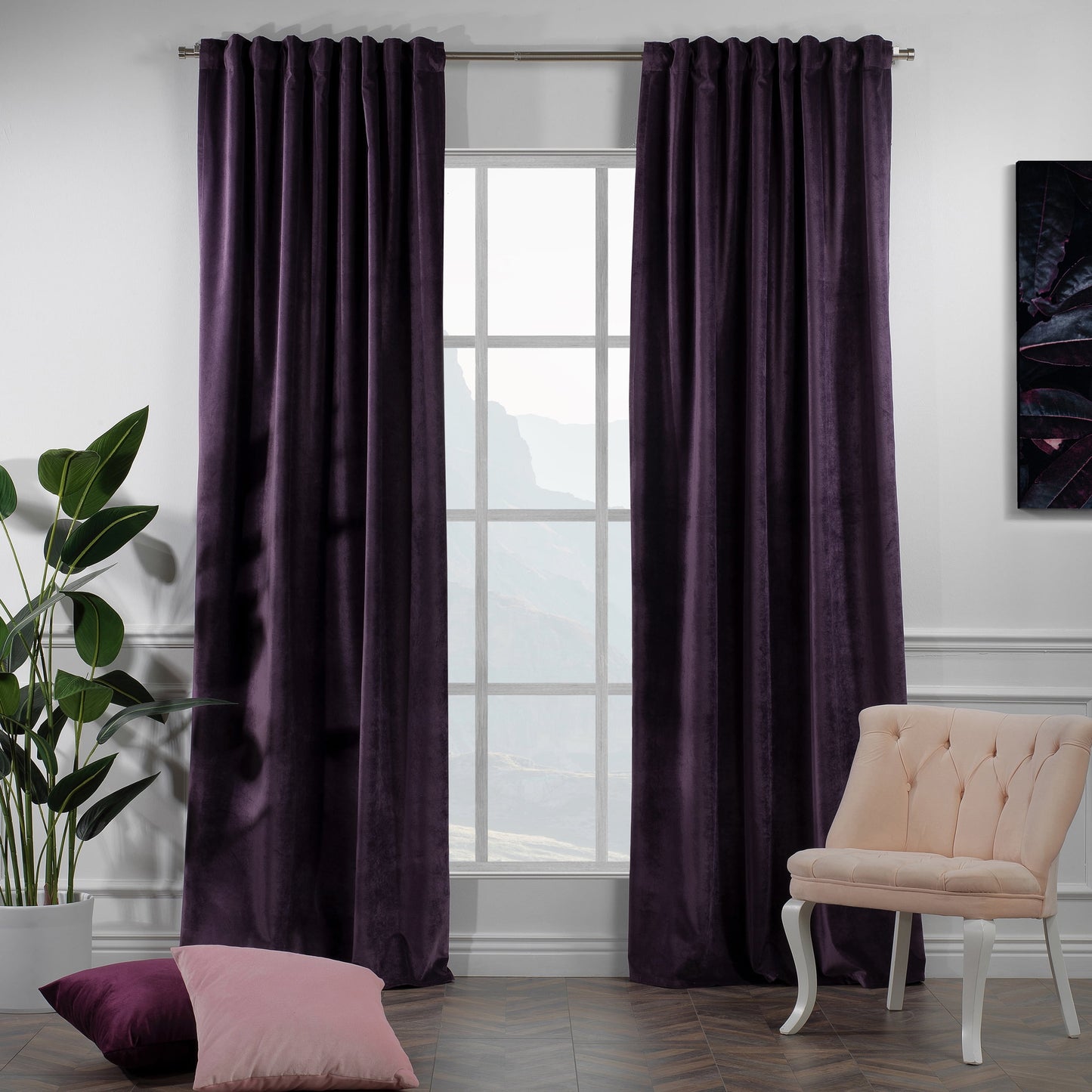 3S Brother's Solid Luxury Matte Velvet Soft Curtains Set of 2 Panels Hanging Back Tap & Rod Pocket Home D¨¦cor Bedroom Kitchen Office Windows Room Darkering ( Admiral-Berry-52in x120in )