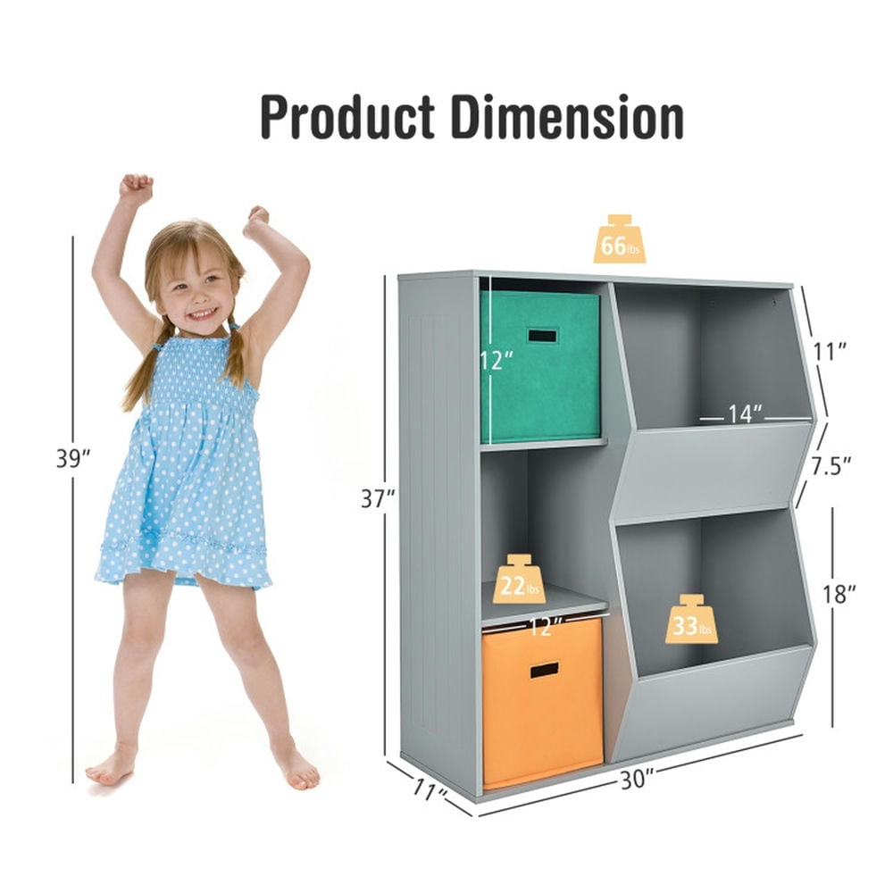 GVN Kids Toy Storage Cabinet Shelf Organizer -Gray, Toy Organizers and Storage for Kids, Boys, Girls, Nursery
